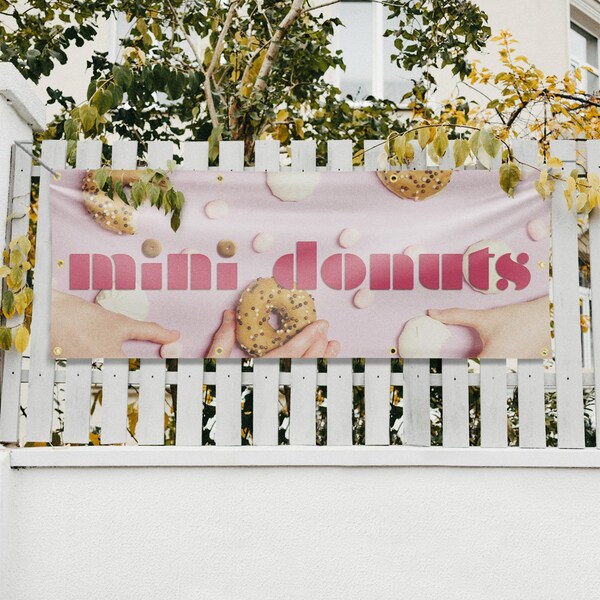 Signmission Mini Donuts, 36 Inch x 96 Inch, Vinyl Banner - B-96-30740