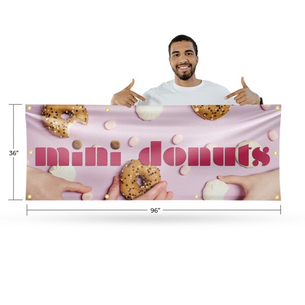 Signmission Mini Donuts, 36 Inch x 96 Inch, Vinyl Banner - B-96-30740