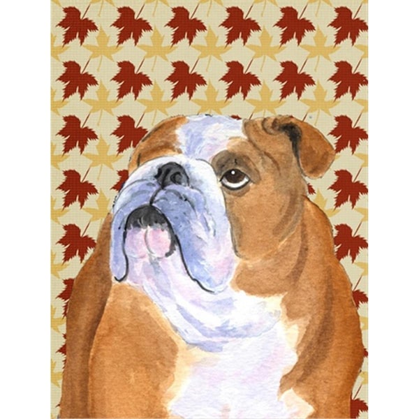 Patioplus 15 x 15 in. Bulldog English Fall Leaves Portrait Flag Garden Size - PA246879