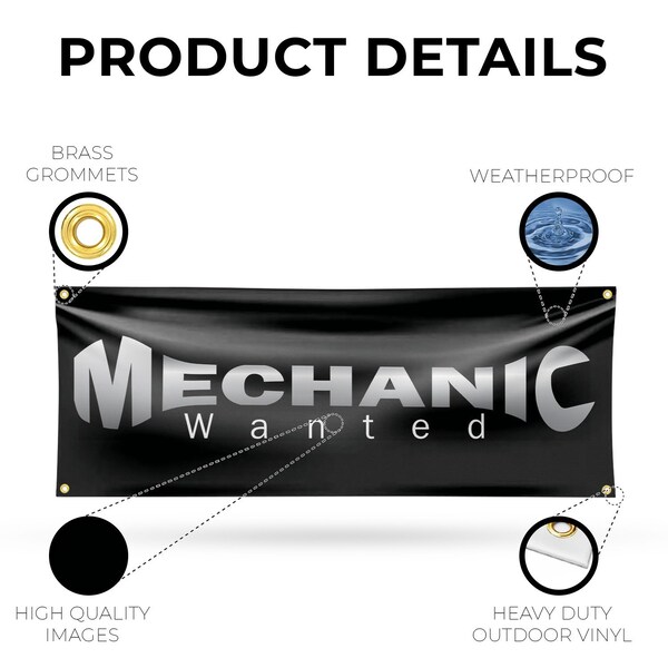 Signmission Mechanic Wanted, 18 Inch x 48 Inch, Vinyl Banner - B-30733