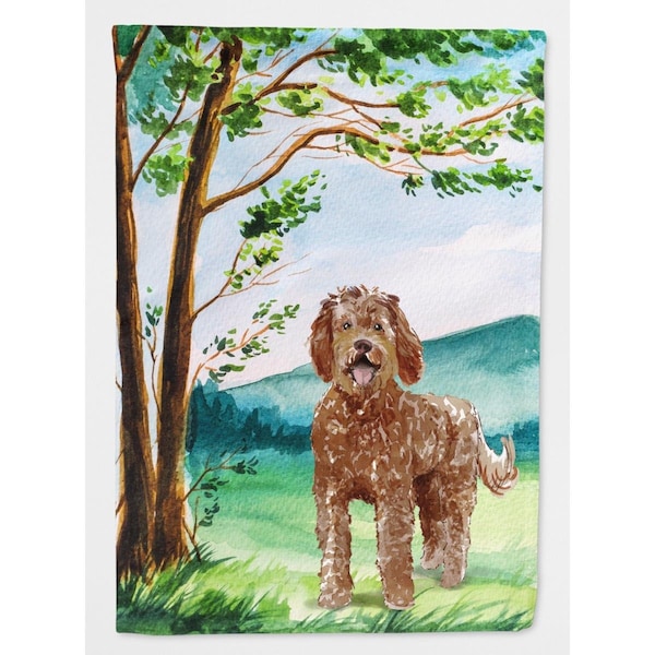 Carolines Treasures Under the Tree Labradoodle Flag Canvas House Size - CK2568CHF