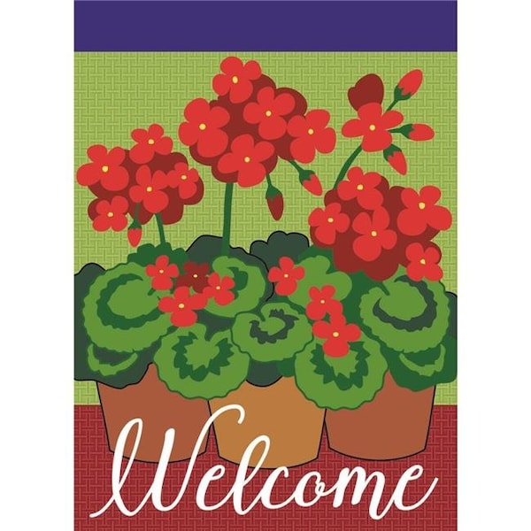 Magnolia Garden Flags Magnolia Garden Flags M010028 13 x 18 in. Geraniums Welcome Burlap Garden Flag - M010028