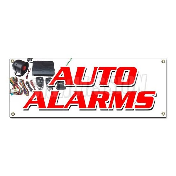 Signmission AUTO ALARMS BANNER SIGN installation power locks windows audio repairs - B-AUTO ALARMS