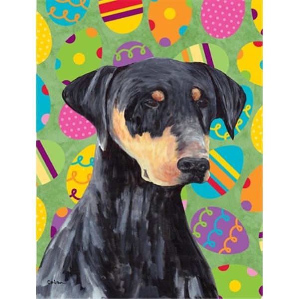 Carolines Treasures 28 x 40 in. Doberman Easter Eggtravaganza House Size Canvas Flag - SC9457CHF