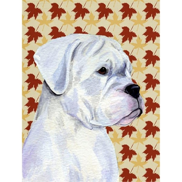 Carolines Treasures 40 x 40 in. Boxer White Fall Leaves Portrait Flag Canvas House Size - SS4347CHF