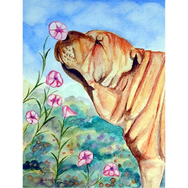 Patioplus Shar Pei smell the flowers Canvas Flag - House Size, 28 x 40 in. - PA2554486