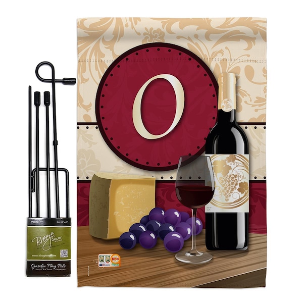Gardencontrol 13 x 18.5 in. Wine O Initial Happy Hour & Drinks Vertical Dbl Sided Garden Flag Set w/Banner Pole - GA4100031