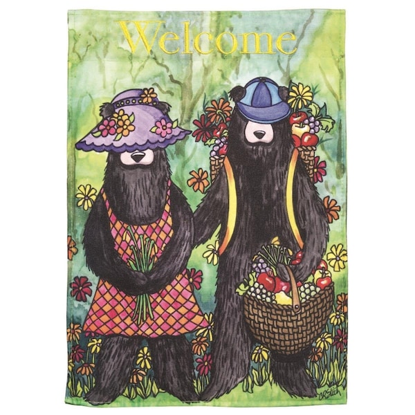 Magnolia Gardens 29 x 42 in Double Applique Welcome Black Bear Polyester  Print Garden Flag Large - M001412