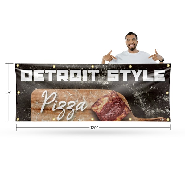 Signmission Detroit Style Pizza, 48 Inch x 120 Inch, Vinyl Banner - B-120-30544
