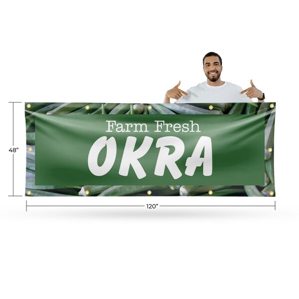 Signmission Farm Fresh Okra, 48 Inch x 120 Inch, Vinyl Banner - B-120-30603