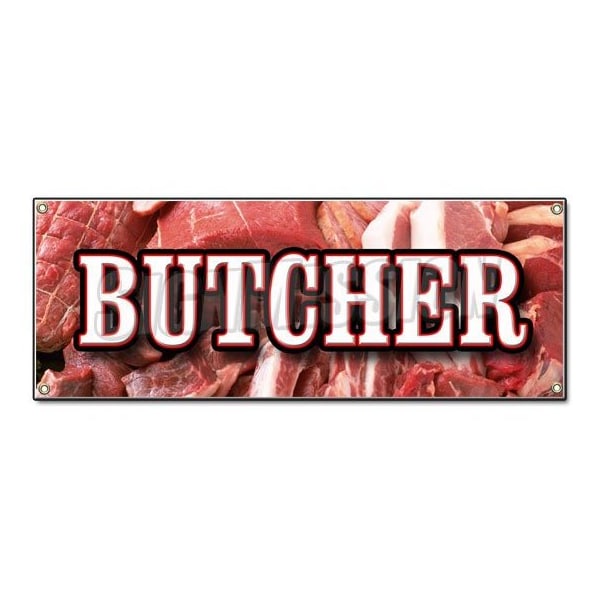 Signmission BUTCHER BANNER SIGN shop meat quality usda beef pork poultry steak roast seafood - B-BUTCHER