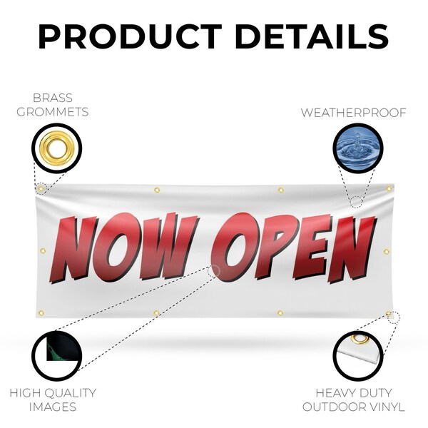 Signmission Now Open, 36 Inch x 96 Inch, Vinyl Banner - B-96-30763