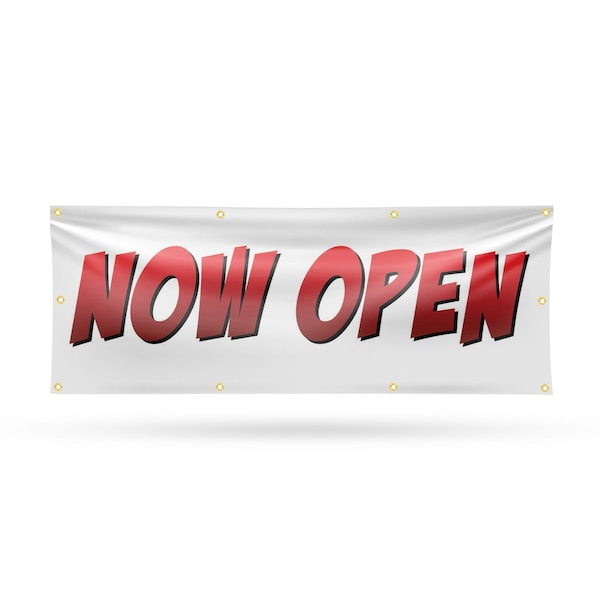 Signmission Now Open, 36 Inch x 96 Inch, Vinyl Banner - B-96-30763