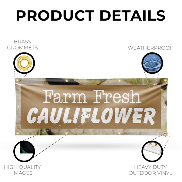 Signmission Farm Fresh Cauliflower, 36 Inch x 96 Inch, Vinyl Banner - B-96-30586