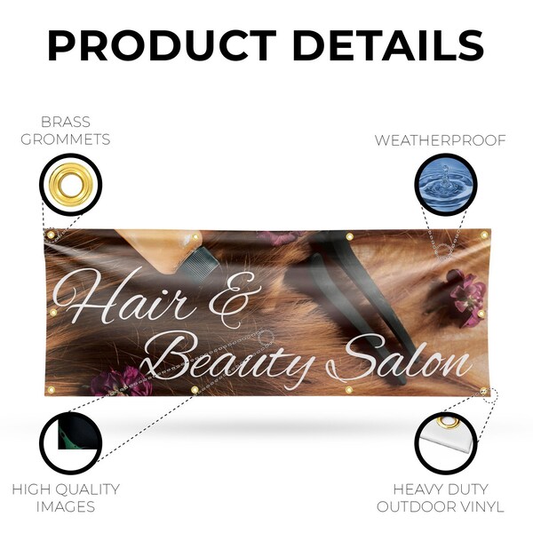 Signmission Hair & Beauty Salon, 36 Inch x 96 Inch, Vinyl Banner - B-96-30688