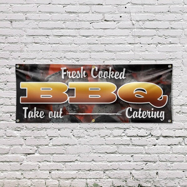 Signmission Fresh Cooked BBQ Take Out Catering, 24 Inch x 72 Inch, Vinyl Banner - B-72-30654