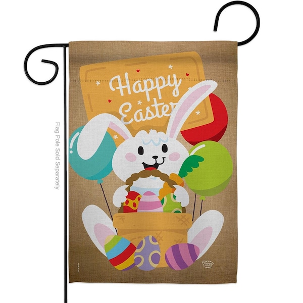 Cuadrilatero Colorful Happy Easter Egg with Bunny Springtime Double-Sided Decorative Garden Flag, Multi Color - CU3905134