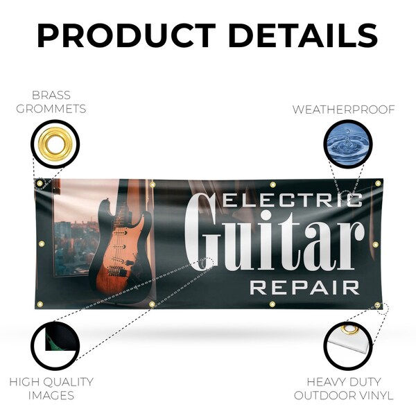 Signmission Electric Guitar Repair, 36 Inch x 96 Inch, Vinyl Banner - B-96-30556