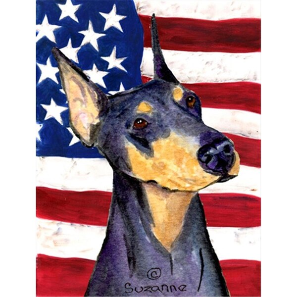 Carolines Treasures 28 x 40 in. USA American Flag with Doberman House Size Canvas Flag - SS4022CHF