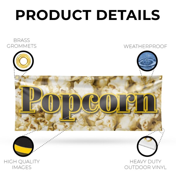 Signmission Popcorn, 24 Inch x 72 Inch, Vinyl Banner - B-72-30814