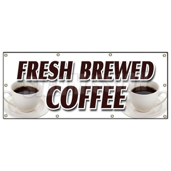 Signmission FRESH BREWED COFFEE BANNER SIGN iced brew drinks espresso cappuccino - B-96 FRESH BREWED COFFEE