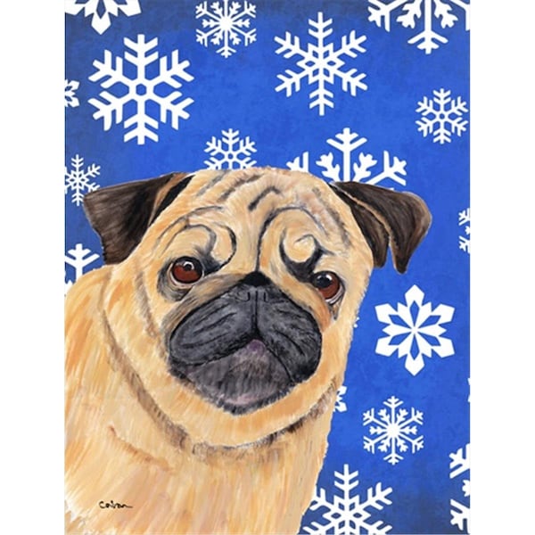 Patioplus 11 x 15 in. Pug Winter Snowflakes Holiday Garden Size Flag - PA246557