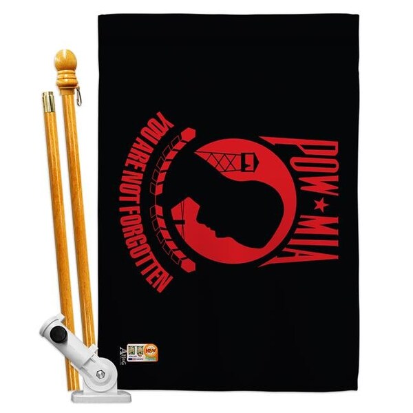 Americana Home & Garden Americana Home & Garden AA-MI-HS-140342-IP-BO-D-US18-AG 28 x 40 in. Red POW & MIA Military Impressions Decorative Vertical Double Sided House Flag Set & Pole Bracket Hardware Flag Set - HS140342-BO