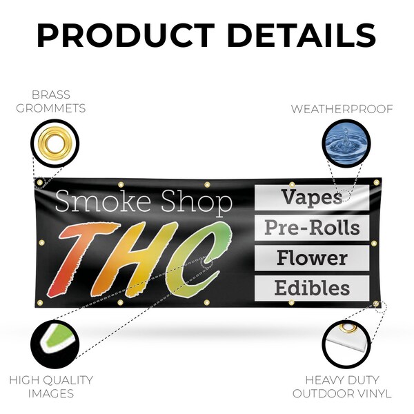 Signmission Smoke Shop THC, 48 Inch x 120 Inch, Vinyl Banner - B-120-30858