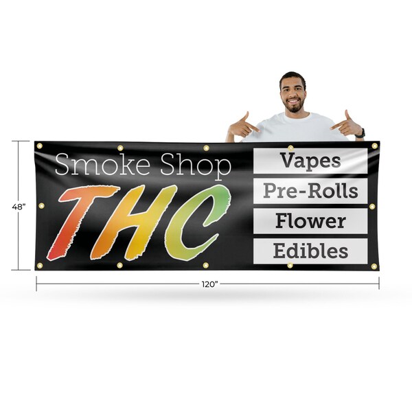 Signmission Smoke Shop THC, 48 Inch x 120 Inch, Vinyl Banner - B-120-30858