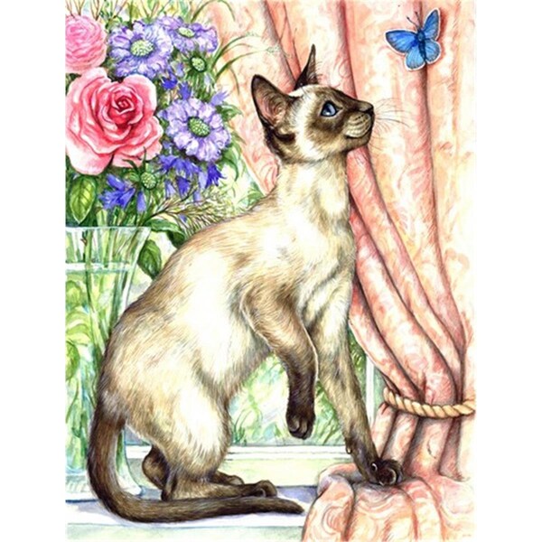 Patioplus Siamese Cat with Butterfly Flag Canvas House Size - PA2557436