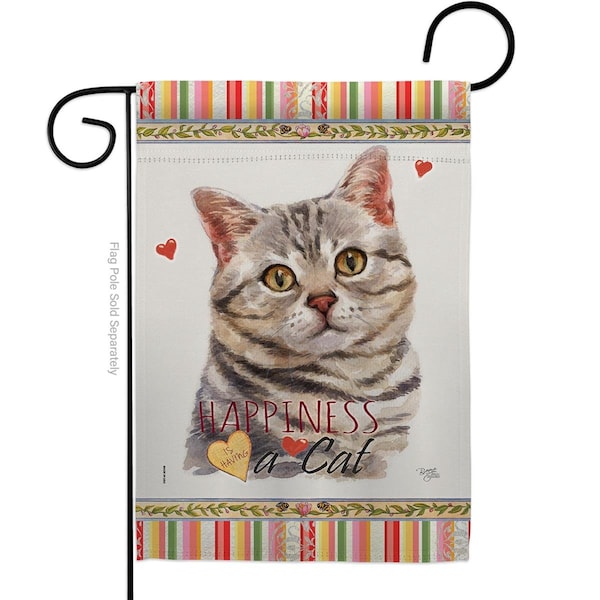 Gardencontrol 13 x 18.5 in. Cat Gray American Short Hair Happiness Double-Sided Decorative Vertical Garden Flag - GA2158631