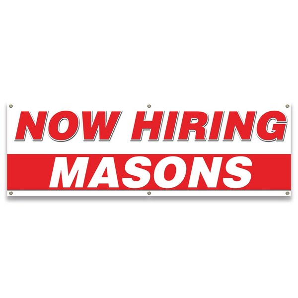 Signmission Now Hiring Masons Banner Apply Inside Accepting Application Single Sided - B-72-30275