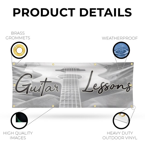 Signmission Guitar Lessons, 36 Inch x 96 Inch, Vinyl Banner - B-96-30681