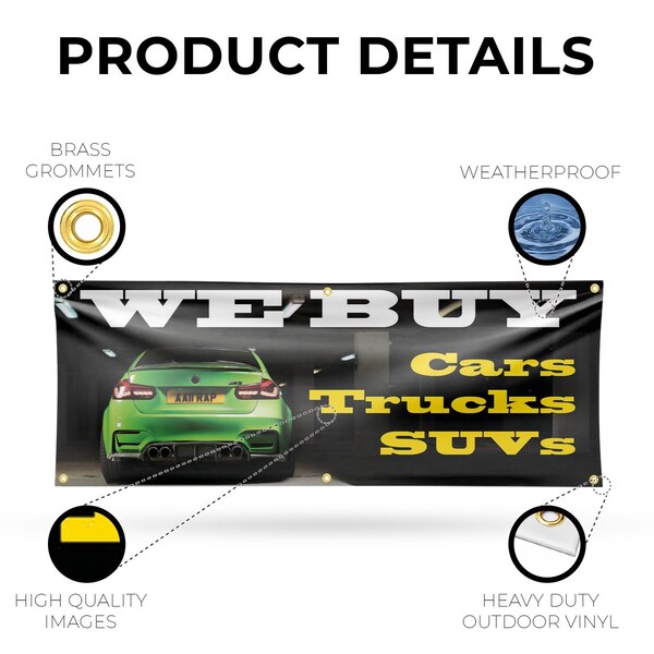 Signmission We Buy Cars Trucks & SUV, 24 Inch x 72 Inch, Vinyl Banner - B-72-30924