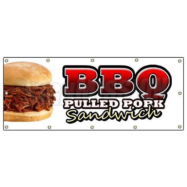 Signmission BBQ PULLED PORK SANDWICH BANNER SIGN barbque bbq signs slo slow cooked - B-120 BBQ PULLED PORK SANDWICH