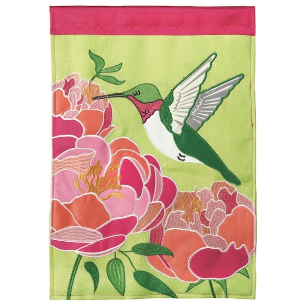 Dicksons 13 x 18 in Flag Double Applique Hummini Flag With Pole Gbird Burlap Garden - M011087