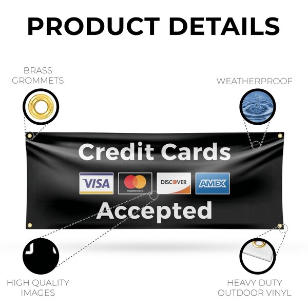 Signmission Credit Cards Accepted, 18 Inch x 48 Inch, Vinyl Banner - B-30533