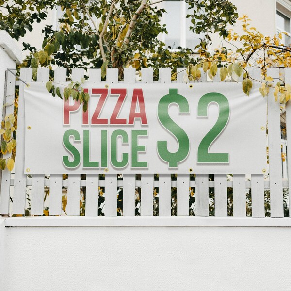 Signmission Pizza Slice $2, 36 Inch x 96 Inch, Vinyl Banner - B-96-30806