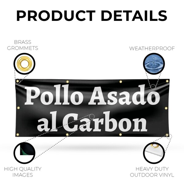 Signmission Pollo Assado al Carbon, 36 Inch x 96 Inch, Vinyl Banner - B-96-30811