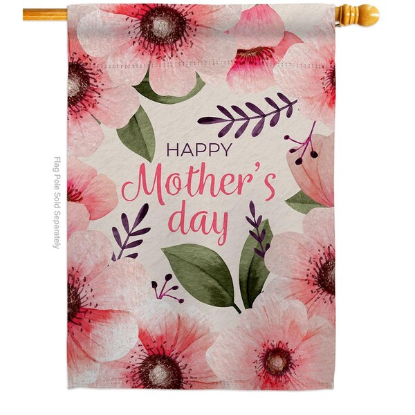 Gardencontrol 28 x 40 in. Pink Floral Mother Family Day Vertical House Flag with Double-Sided Banner Garden - GA3953772