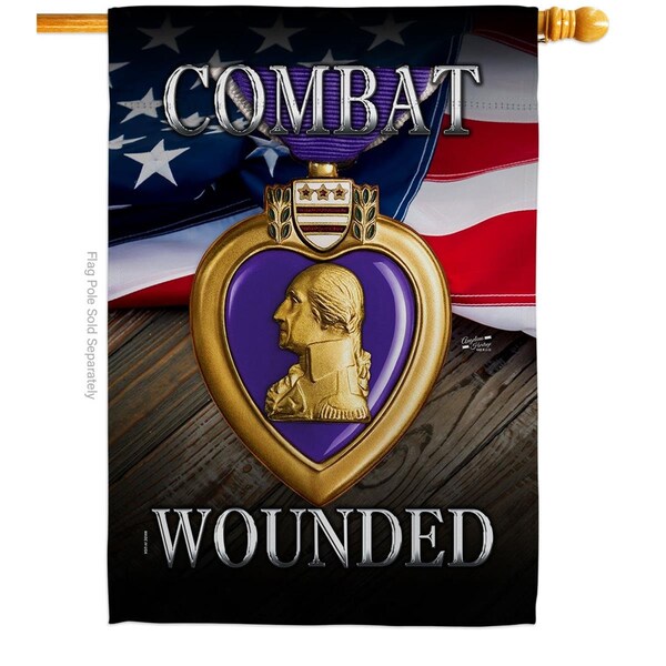 Patio Trasero 28 x 40 in. Purple Heart Combat Wounded House Flag w/Armed Forces Service Dbl-Sided Vertical Flags - PA3870251