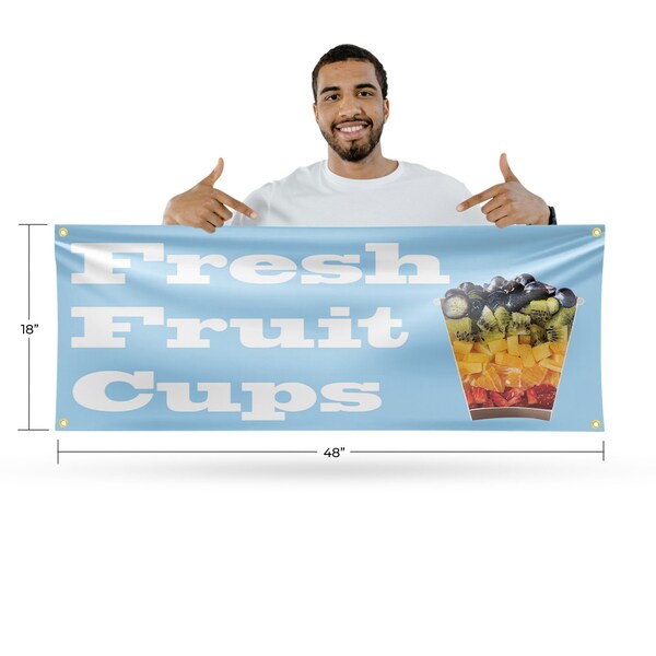 Signmission Fresh Fruit Cups, 18 Inch x 48 Inch, Vinyl Banner - B-30656