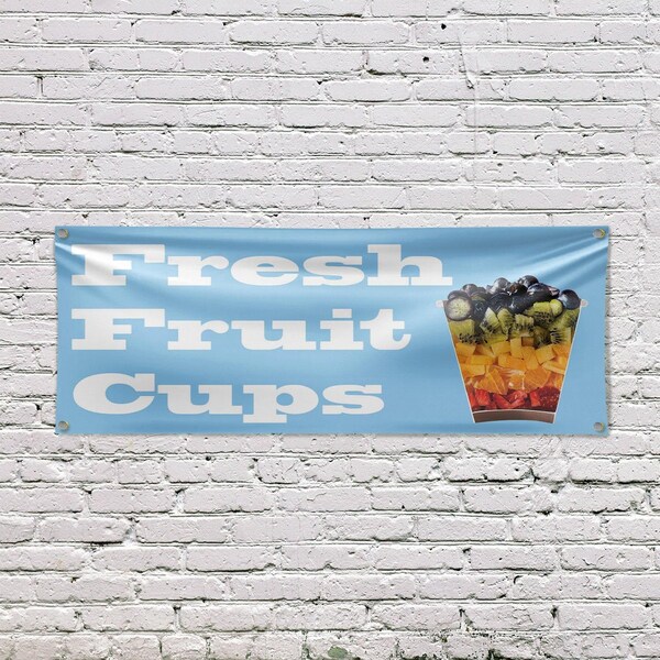 Signmission Fresh Fruit Cups, 18 Inch x 48 Inch, Vinyl Banner - B-30656