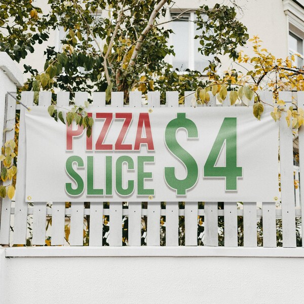 Signmission Pizza Slice $4, 24 Inch x 72 Inch, Vinyl Banner - B-72-30808