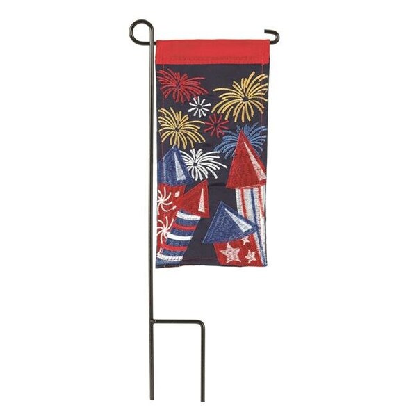 Dicksons Dicksons M040072 4 x 8.5 in. Flag Double Applique Fireworks Polyester Mini I Flag With Pole - M040072