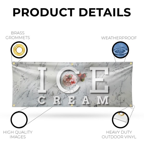 Signmission Ice Cream, 24 Inch x 72 Inch, Vinyl Banner - B-72-30702