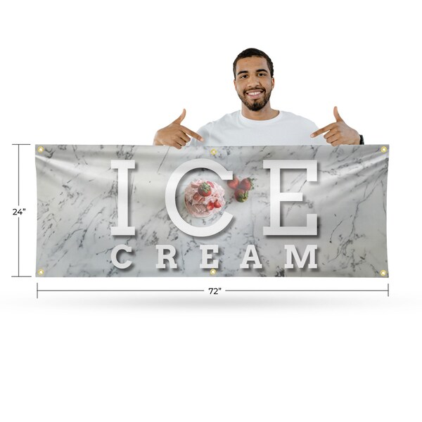 Signmission Ice Cream, 24 Inch x 72 Inch, Vinyl Banner - B-72-30702