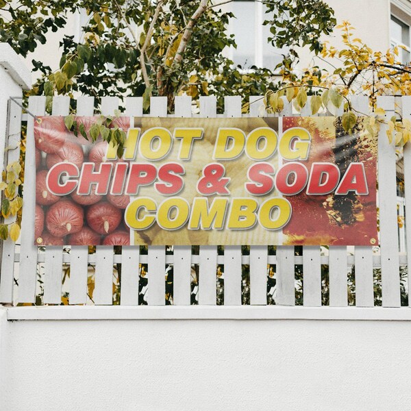 Signmission Hot Dogs Chips And Soda Combo, 18 Inch x 48 Inch, Vinyl Banner - B-30699