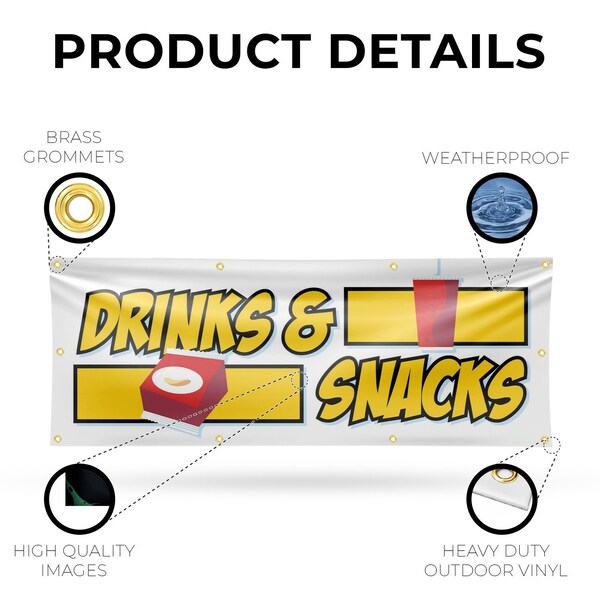 Signmission Drinks and Snacks, 36 Inch x 96 Inch, Vinyl Banner - B-96-30548