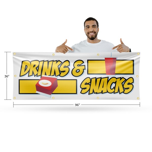 Signmission Drinks and Snacks, 36 Inch x 96 Inch, Vinyl Banner - B-96-30548